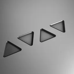 "Sci-fi decal with triangle array design made using Decal Machine for Blender 3D. Features black triangular shapes flying on a gray background with elements such as headlights, arrows, and screws. Perfect for science and miscellaneous projects."