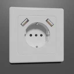 "Highly detailed 3D model of a socket with dual USB ports designed for Blender, ready for digital industrial scenes."