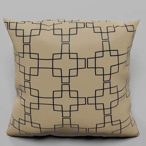 Detailed beige pattern pillow 3D model, perfect for interior design renderings, created in Blender.