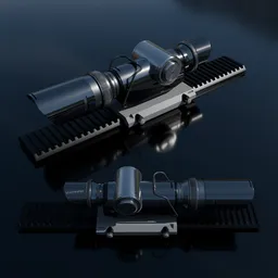 Highly detailed sci-fi scope 3D model, reflective surface, Blender render with Hardops and Boxcutter aid.