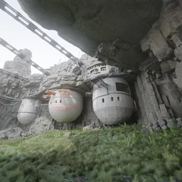 Sci-fi building in rocky environment