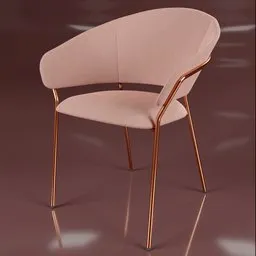 3D modeled elegant armchair with pink upholstery and bronze steel legs, rendered in Blender, suitable for interior design visualization.