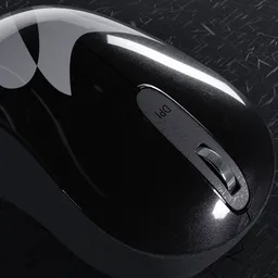 "3D Wireless Mouse model for Blender 3D: a sleek black and silver computer mouse on a polished surface, rendered with Vray and Unreal Engine 5. Soft blur background light and HDR effects add realism to this well-rendered widescreen shot. Don't forget to rate!"