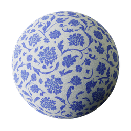 Seamless blue floral flannel PBR texture for 3D Blender upholstery models.