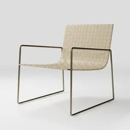 3D-rendered modern beige leather armchair with sleek metal frame designed in Blender.