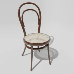 Antique-style 3D model chair with bentwood design and woven texture, compatible with Blender for virtual scenes.