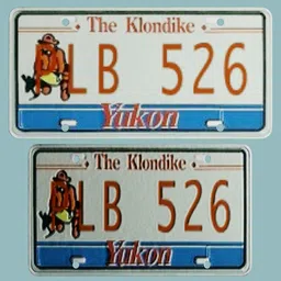 Digitally rendered vehicle license plate model with "The Klondike" and iconic prospector image, optimized for Blender 3D.