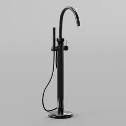 High-quality 3D model of a sleek black standing bathtub faucet designed in Blender.