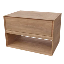 Modern wooden bedside drawer, detailed 2K textures, perfect for photorealistic Blender 3D interior rendering.