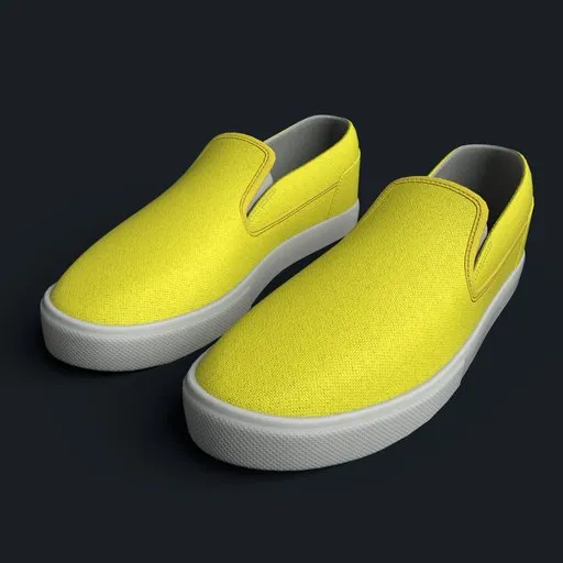 Detailed 3D rendered yellow slip-on sneakers, optimized for Blender with realistic textures and shading.