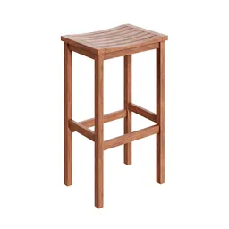 High-quality wooden 3D model of a bar stool, ideal for Blender rendering, perfect for outdoor scenes.