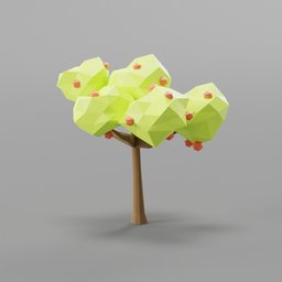 Geometric 3D fruit tree model with green foliage and red apples, optimized for Blender rendering.