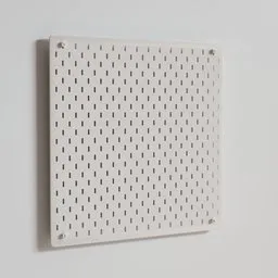 Detailed 3D model of a perforated wall organizer panel for office storage, compatible with Blender rendering.