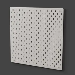 Detailed 3D model of a perforated wall organizer panel for office storage, compatible with Blender rendering.