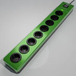 Highly detailed Blender 3D model of Brennenstuhl 8-socket strip in green with realistic textures and shadows.