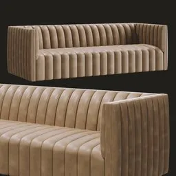 High-quality 3D model of leather channel-tufted sofa, optimized for Blender with detailed texturing, suitable for realistic interior rendering.