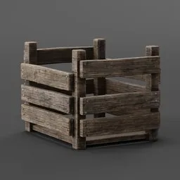 "Medieval wooden basket with handle for Blender 3D: perfect for industrial containers and decorating medieval scenes. Photorealistic and extremely detailed furniture model in UT 4 format, ideal for pallets and warehouses. Download now from BlenderKit."