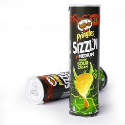 Detailed 3D rendered Pringles can model, perfect for Blender projects, showcasing realistic textures and packaging.