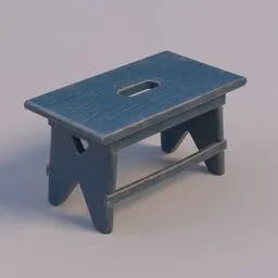 3D model of vintage-style blue footrest with cut-out handle, designed in Blender 3D, suitable for interior rendering.