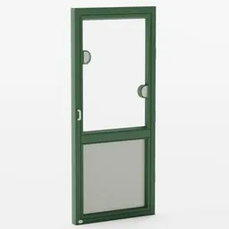 3D rendered simple half glass door for office use, modeled in Blender, showing doorknob and frame details.