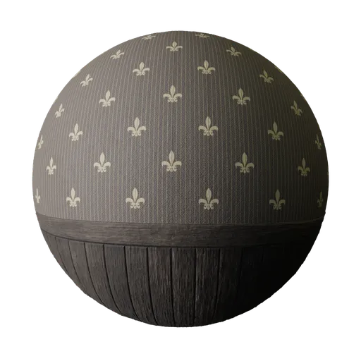 Rustic Fleur De Lis pattern on wallpaper texture for PBR material in 3D rendering.