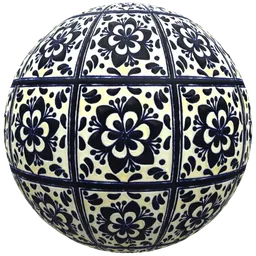 Navy Floral Talavera Tile