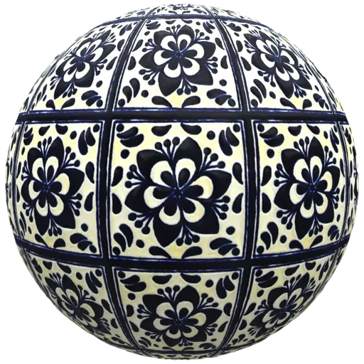 Navy Floral Talavera Tile