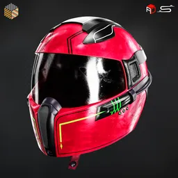 "High-detail red and black racing helmet 3D model with 4K textures, suitable for Blender and game development"