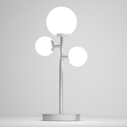 "Modern 3 Bulb Desk Lamp 3D model for Blender 3D - sleek and stylish table lamp with three spheres, designed by Nassos Daphnis and inspired by Frederick Hammersley. Awarded on CGSociety and featuring ultra ambient occlusion and light displacement effects."