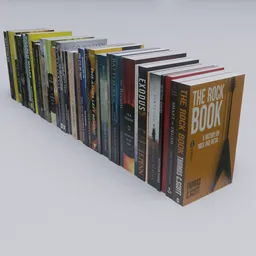 Detailed stack of realistic 3D model books with varied covers for Blender rendering.