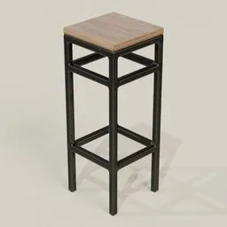 Industrial Wood Bar Stool Steel Legs