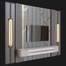 Modern 3D-rendered TV console designed in Blender with clean lines and realistic textures, ideal for bedroom visualization.