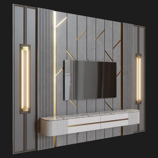 Modern 3D-rendered TV console designed in Blender with clean lines and realistic textures, ideal for bedroom visualization.