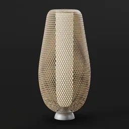 Realistic 3D model of a basket weave table lamp compatible with Blender, showcasing detailed texture and lighting.