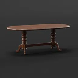 Detailed 3D model of a classic wood dining table for Blender rendering, showcasing intricate leg design.