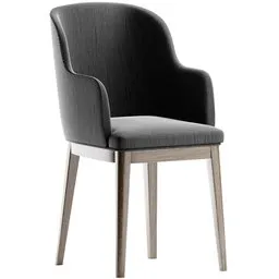 "Modern gray upholstered chair with wooden legs - 3D model for Blender 3D. High quality product shot in octane render, featuring an elegant regal posture and smooth shaded finish. Perfect for any interior design project."