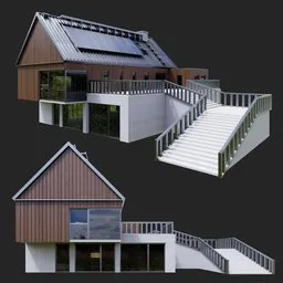 Modern Wood House Gabled Terrace