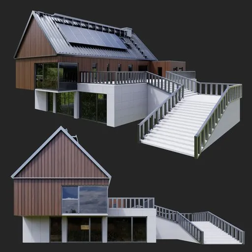 Modern Wood House Gabled Terrace