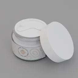 Realistic 3D model of a cream jar with open lid, suitable for Blender rendering, perfect for skincare or pharmaceutical mockups.