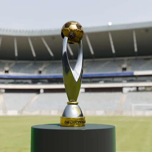 Detailed Blender 3D model featuring a trophy with radiant stars, showcasing African football championship.