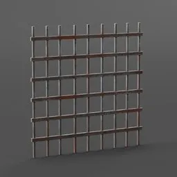"Get realistic with our 3D model of prison bars inspired by Guan Daosheng. This metal gate texture with long metal spikes is perfect for game icon assets, construction yards, and street scenes on a dirt brick road."