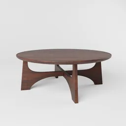 Detailed Blender 3D model of a circular wooden coffee table with ornate legs on a plain backdrop.