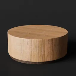 "Round wooden coffee table in PBR texture for Blender 3D. Inspired by Itō Jakuchū and Karl Ballmer, this table features simplified realism and realistic skin texture. Perfect for any interior design project, rendered in redshift with AI-generated details."