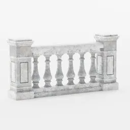 "Stone balcony balustrade 3D model in ancient Roman or Greek style, highly detailed with intricate borders and solid object design, created using Blender 3D software. Ideal for architectural visualizations of bridges and street scenes. Available on BlenderKit."