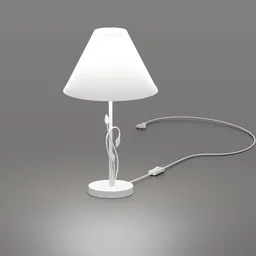 Detailed Blender 3D model showcasing a modern white metal lamp with a sleek twist design and plug cable.