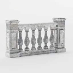 "3D model of a Roman/Greek style stone balcony peice with a white marble railing, created in Blender 3D. Perfect for adding depth and texture to street scenes or bridges. Available on 3D marketplace in gunmetal grey."