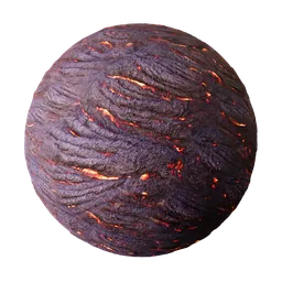 2K PBR lava material with molten textures and displacement for 3D rendering in Blender and other apps.