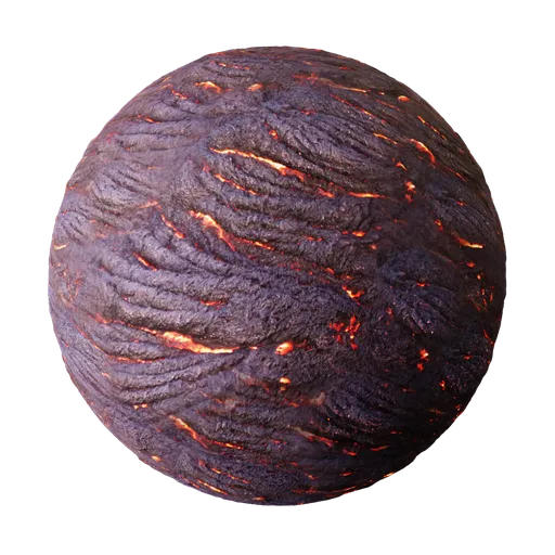 2K PBR lava material with molten textures and displacement for 3D rendering in Blender and other apps.