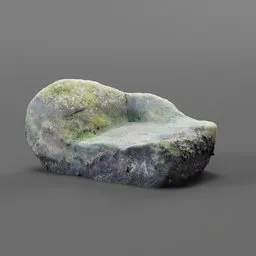 "Rock beach dark rounded: A 3D model of a moss-covered rock with darkened algae at the bottom, perfect for coastal scenes in Blender 3D. This environment element is ideal for creating realistic oceanic landscapes, providing visual cues for tides and rock placement. Rendered with Blender 3D software for high-quality results."