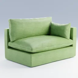 Detailed green 3D slipcovered chair model with cushions, optimized for Blender, perfect for interior design visualization.